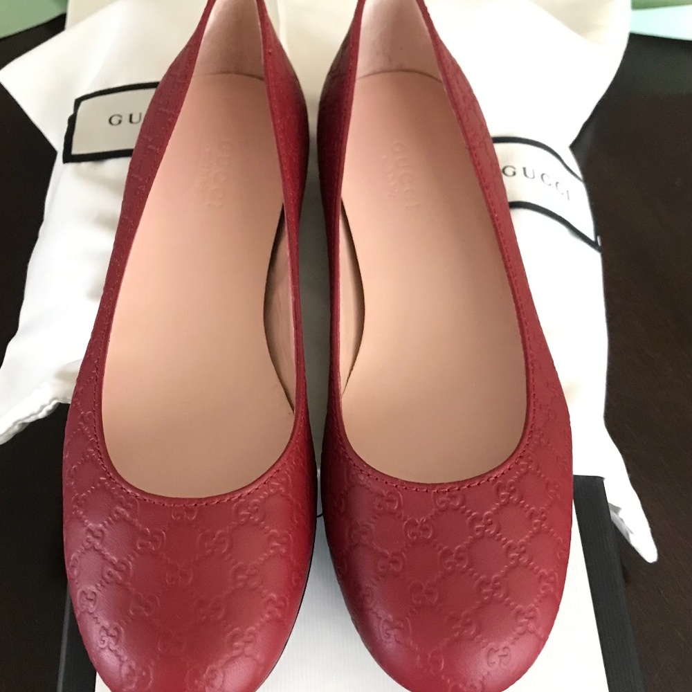 GUCCI RED MICRO GG GUCCISSIMA BALLERINA FLATS